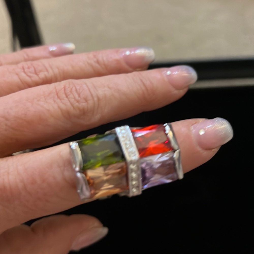 multi stone and silver  cocktail ring